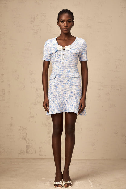 Éloïse blue checked knit mini dress