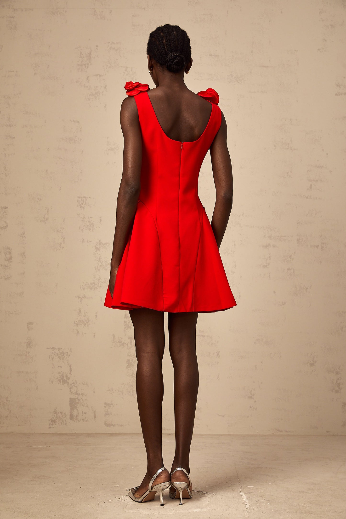 Sabine red faux-flower sleeveless mini dress