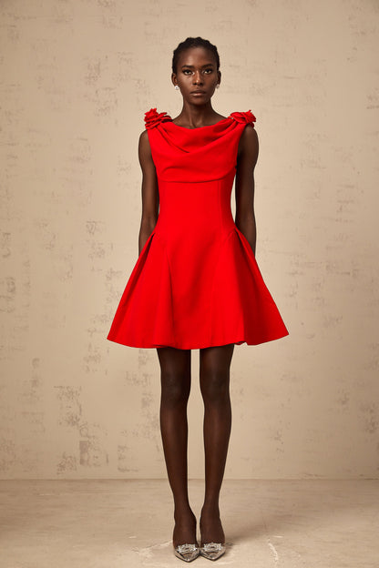 Sabine red faux-flower sleeveless mini dress
