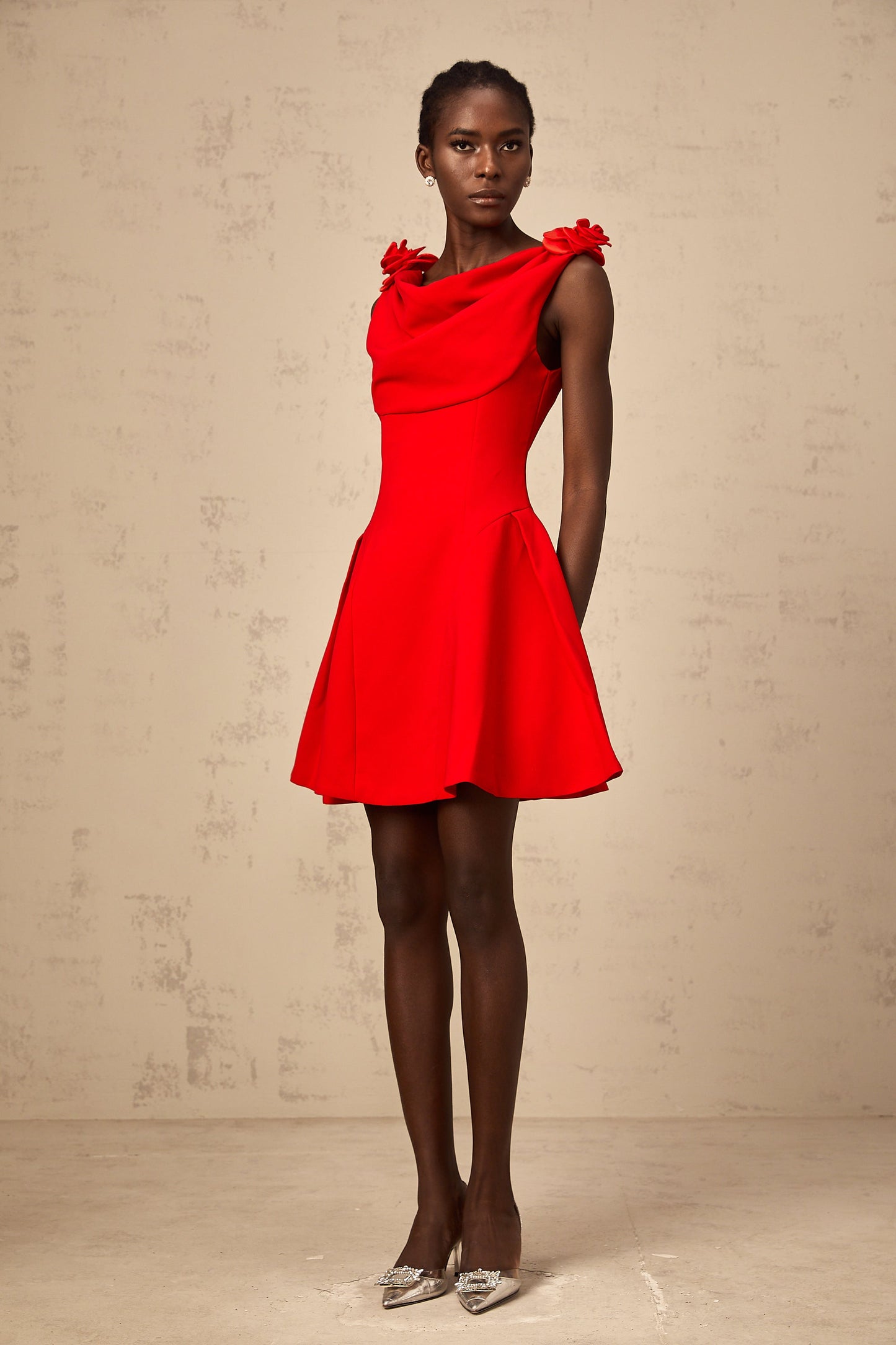 Sabine red faux-flower sleeveless mini dress