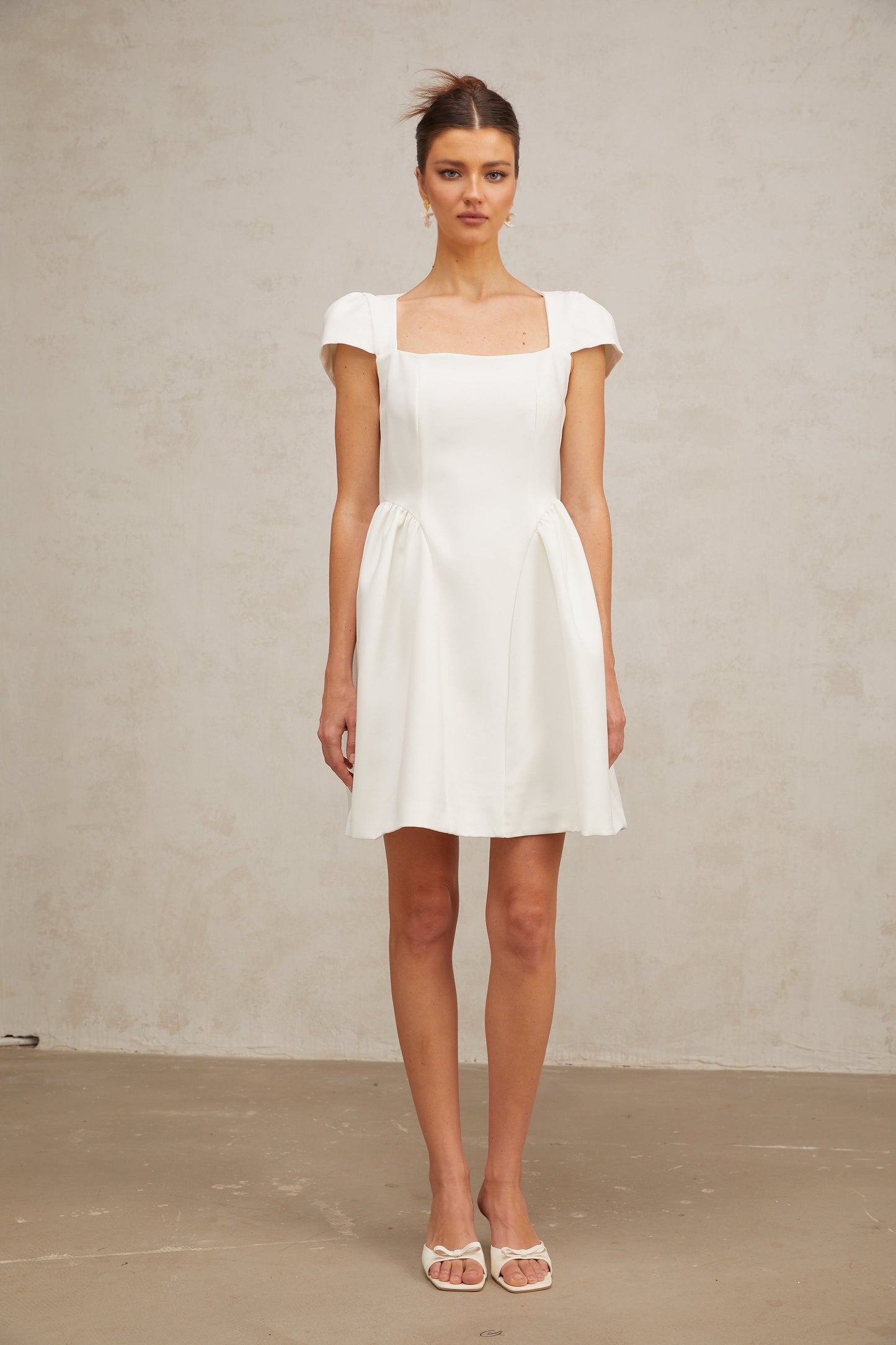 Raphaëla white cap-sleeve mini dress