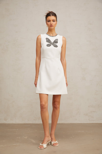 Isaline white crystal-butterfly mini dress