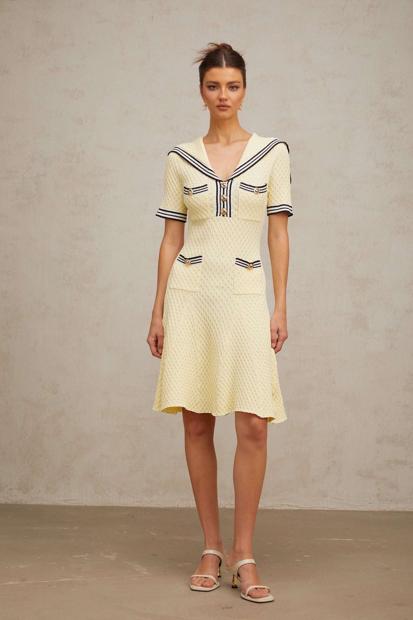 Madeleine yellow sailor-collar knitted dress