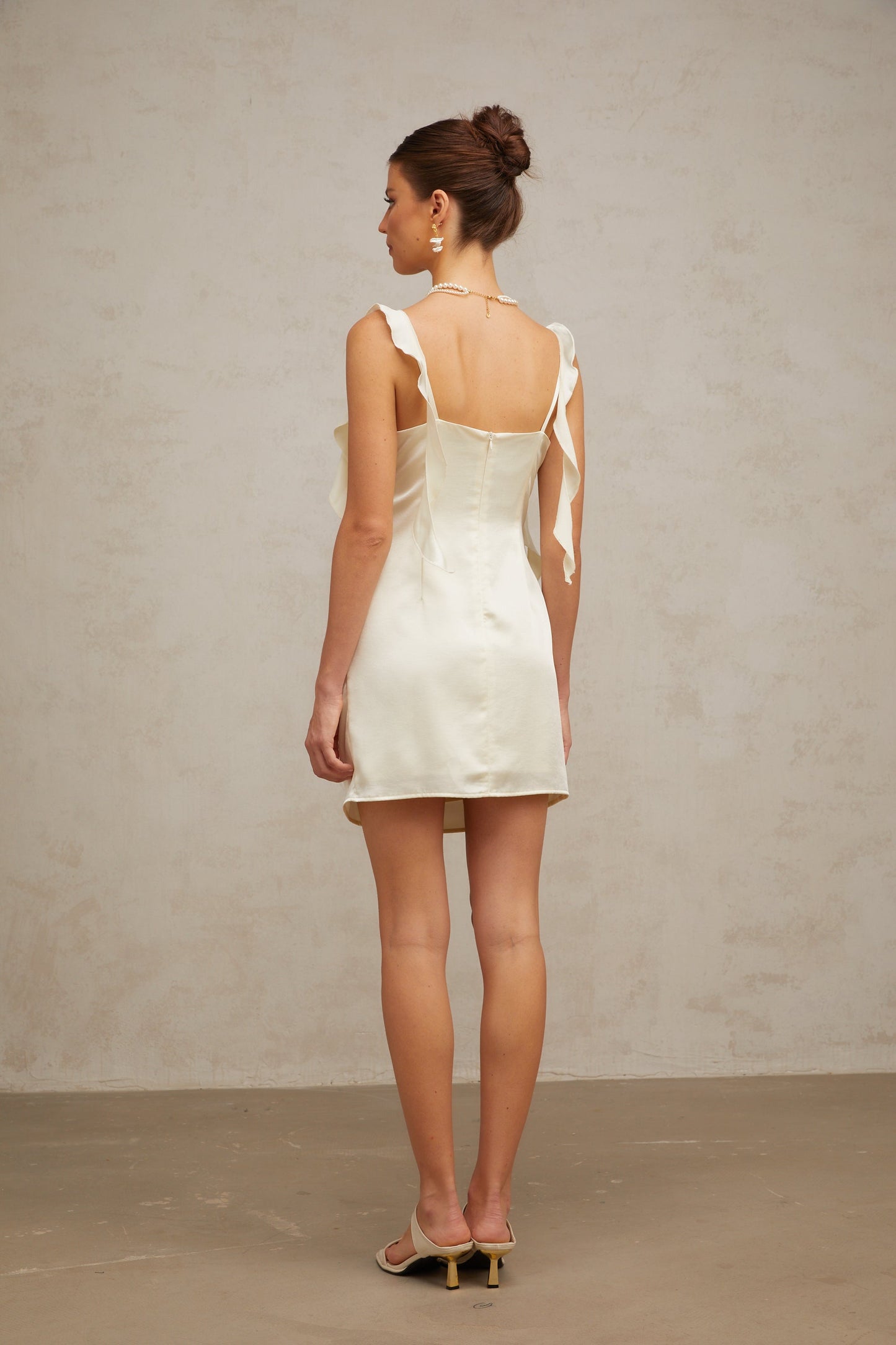 Sylvia neutrals butterfly draped mini dress