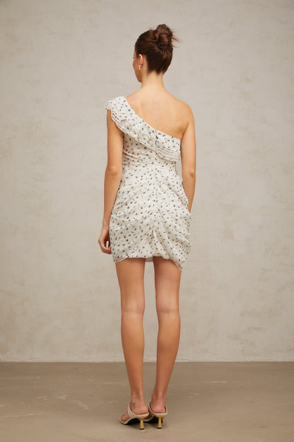 Irina white pattern-print ruffled mini dress
