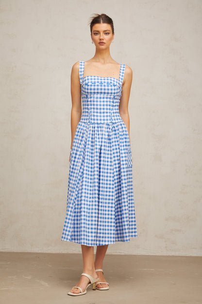 Diane blue gingham midi dress