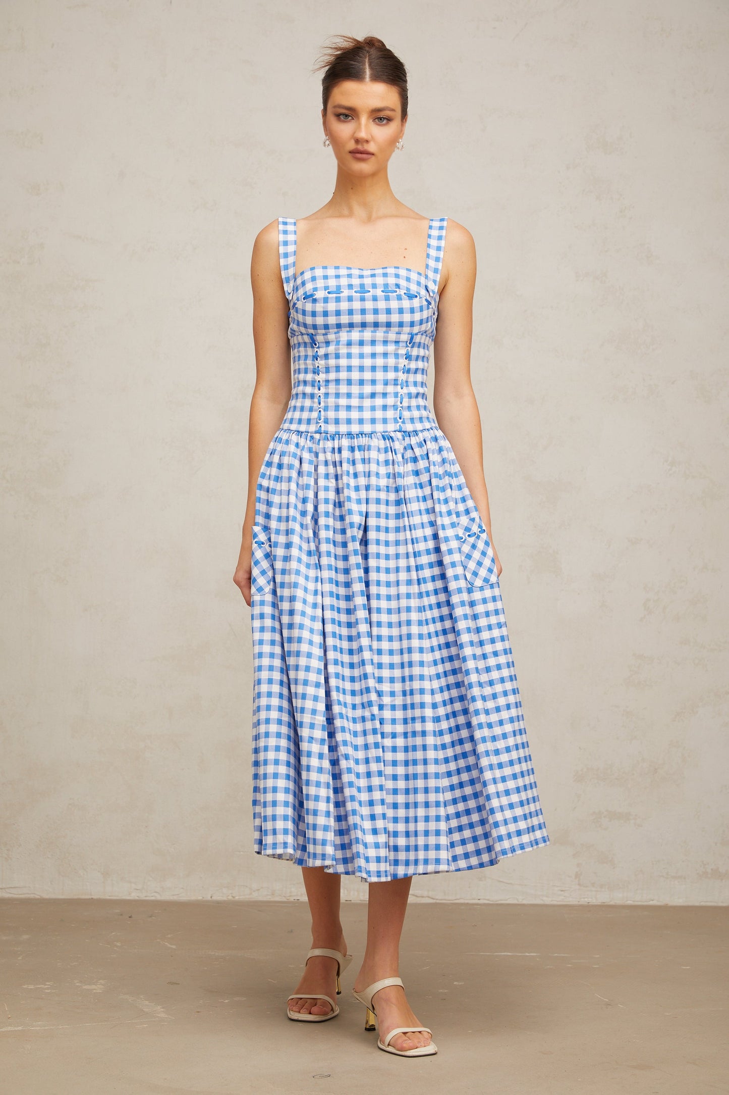 Diane blue gingham midi dress