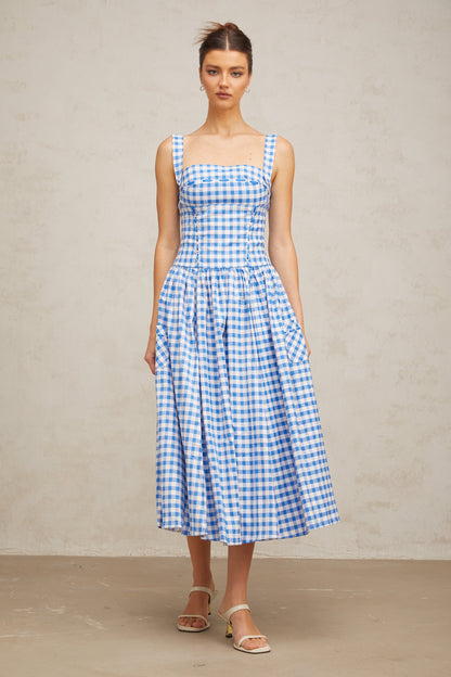 Diane blue gingham midi dress