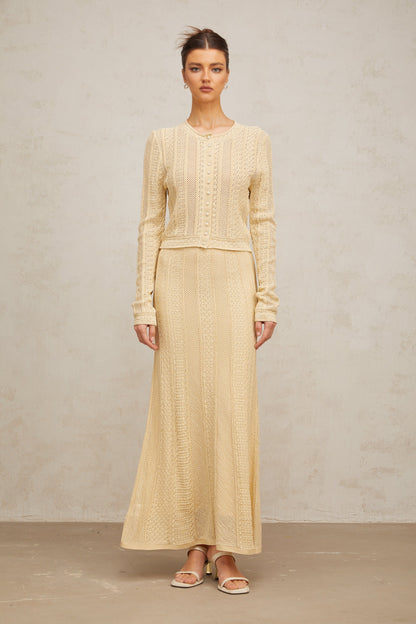 Tiphaine pointelle-knit cardigan & skirt matching set