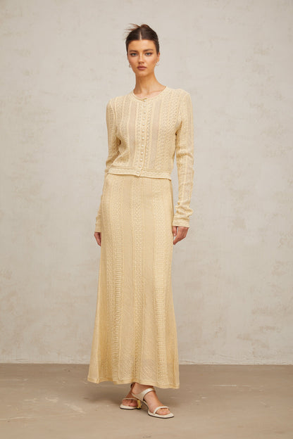 Tiphaine pointelle-knit cardigan & skirt matching set