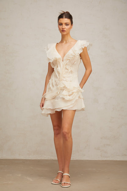 Hélène faux-flower layered ruffled mini dress