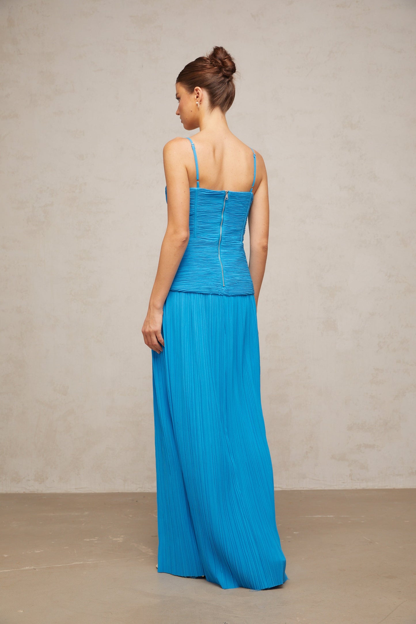 Félicie side-slit pleated maxi dress in Blue