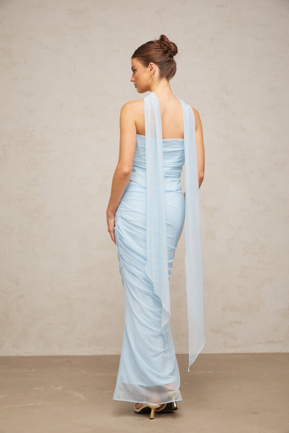 Léa blue ruched tulle top & skirt matching set