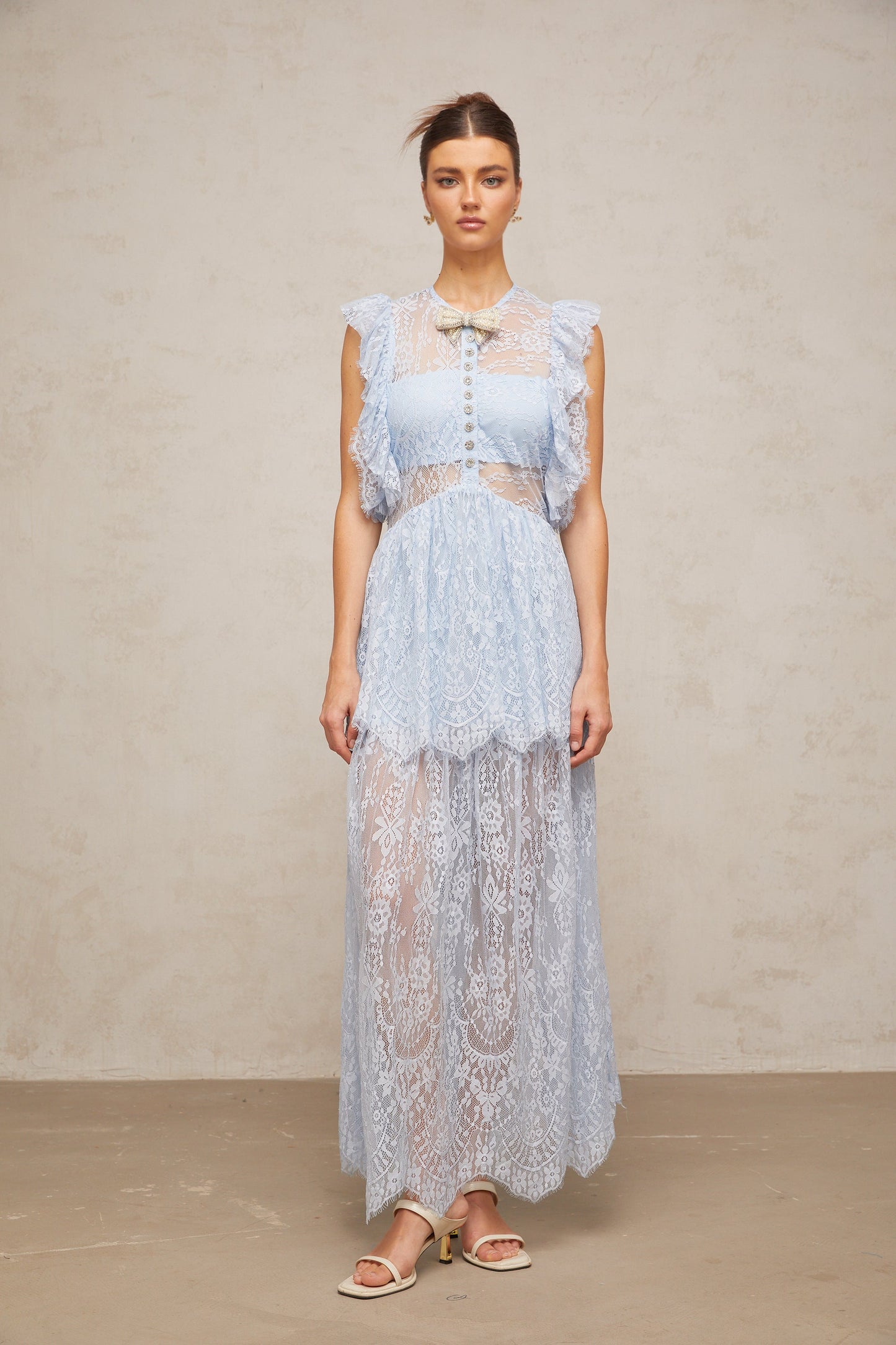 Capucine blue lace layered maxi dress