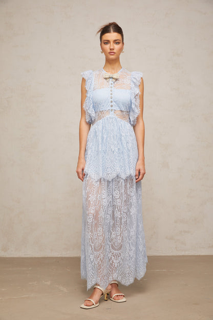Capucine blue lace layered maxi dress