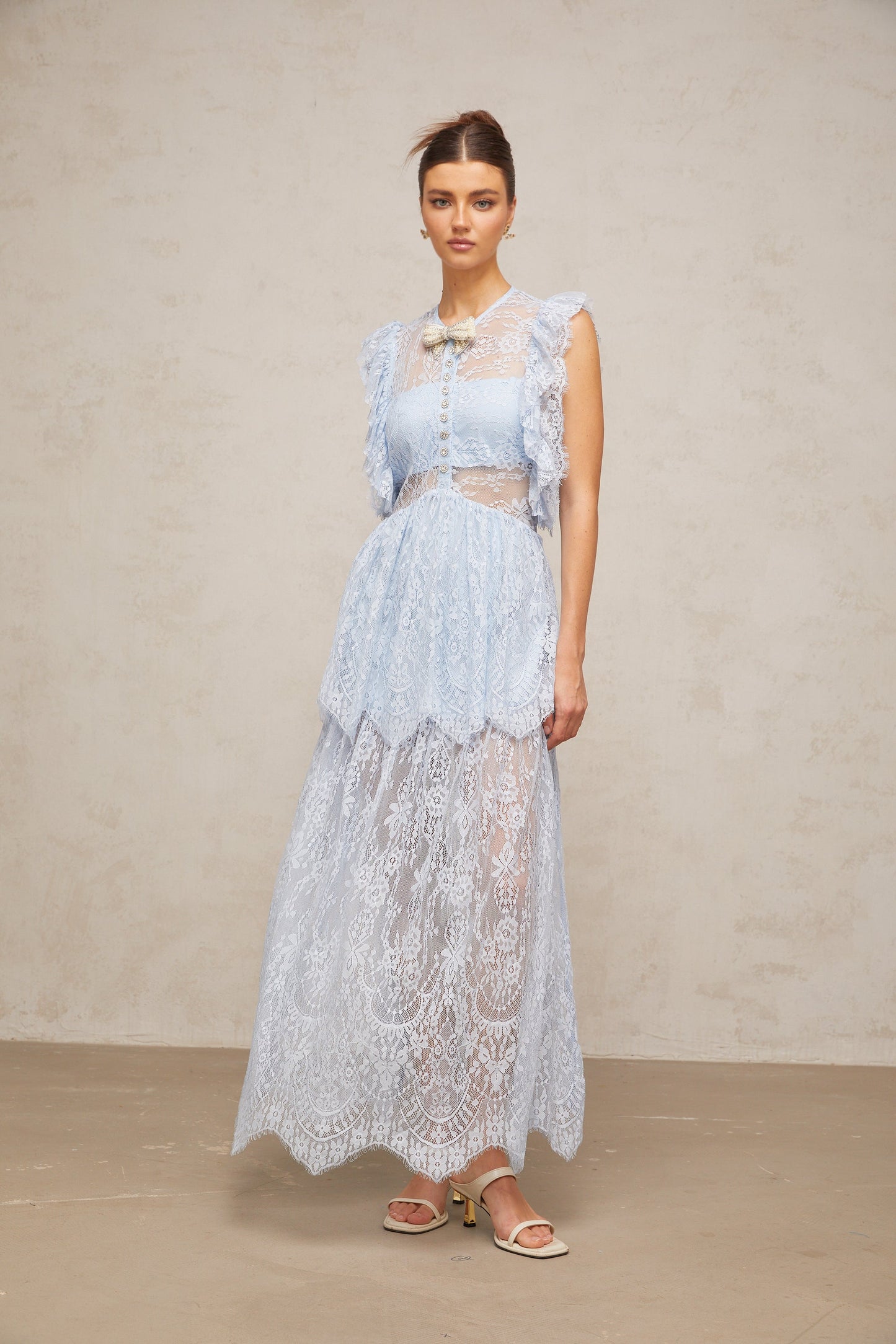 Capucine blue lace layered maxi dress