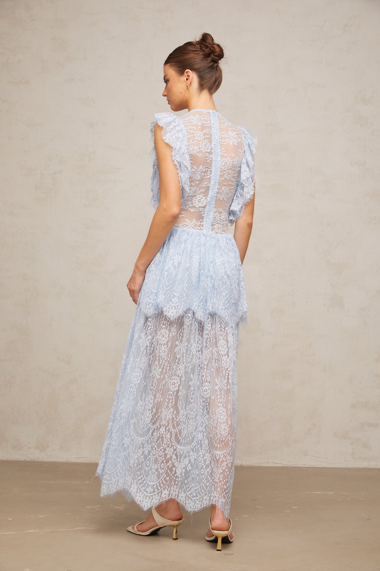 Capucine blue lace layered maxi dress