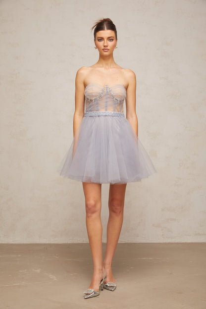 Aloïse grey embellished puff tulle mini dress