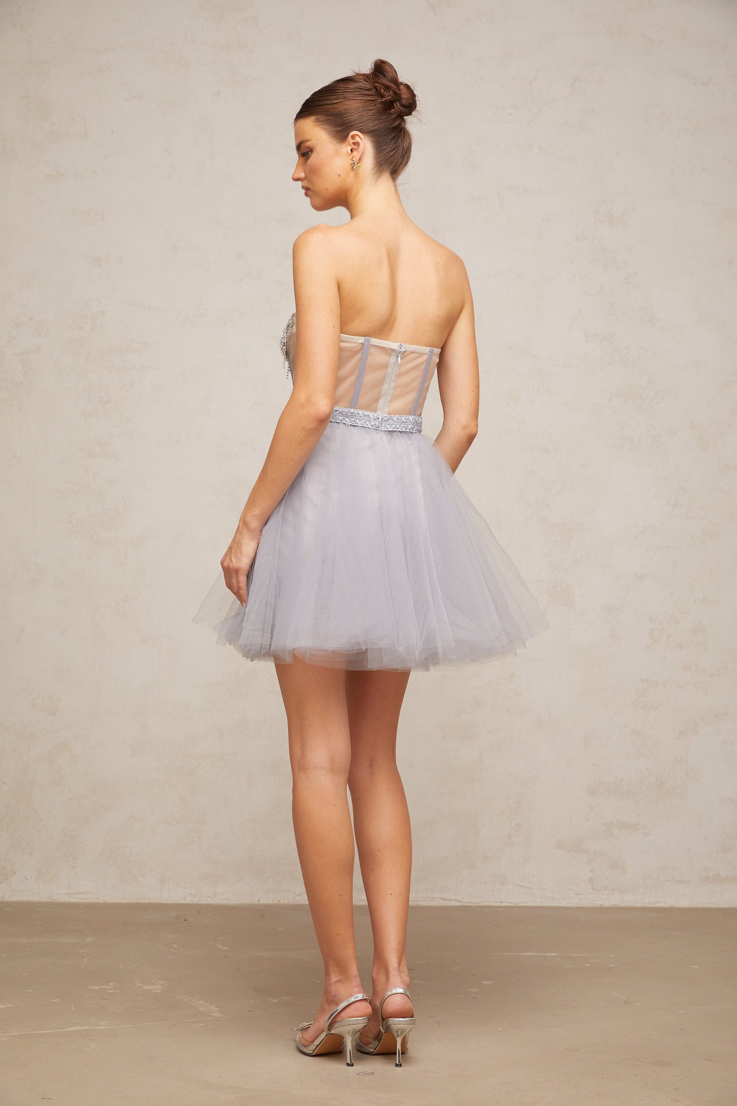 Aloïse grey embellished puff tulle mini dress