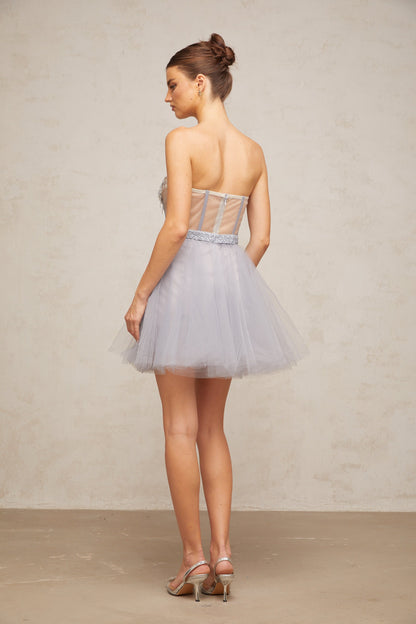 Aloïse grey embellished puff tulle mini dress
