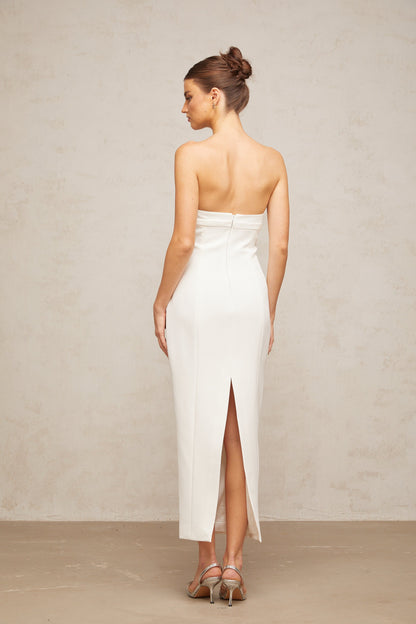 Isaline white corset bow-detail midi dress