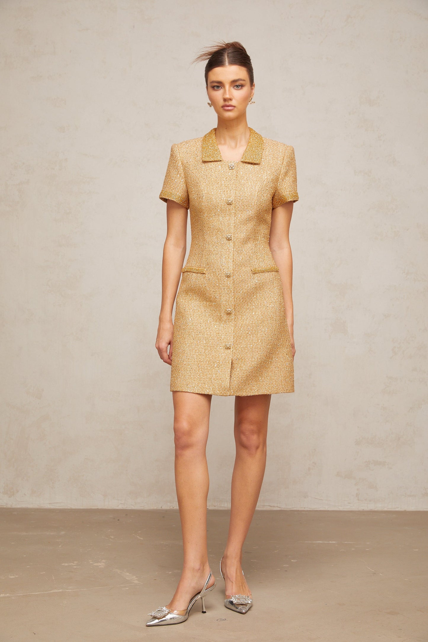 Mélodie gold sequined tweed mini dress
