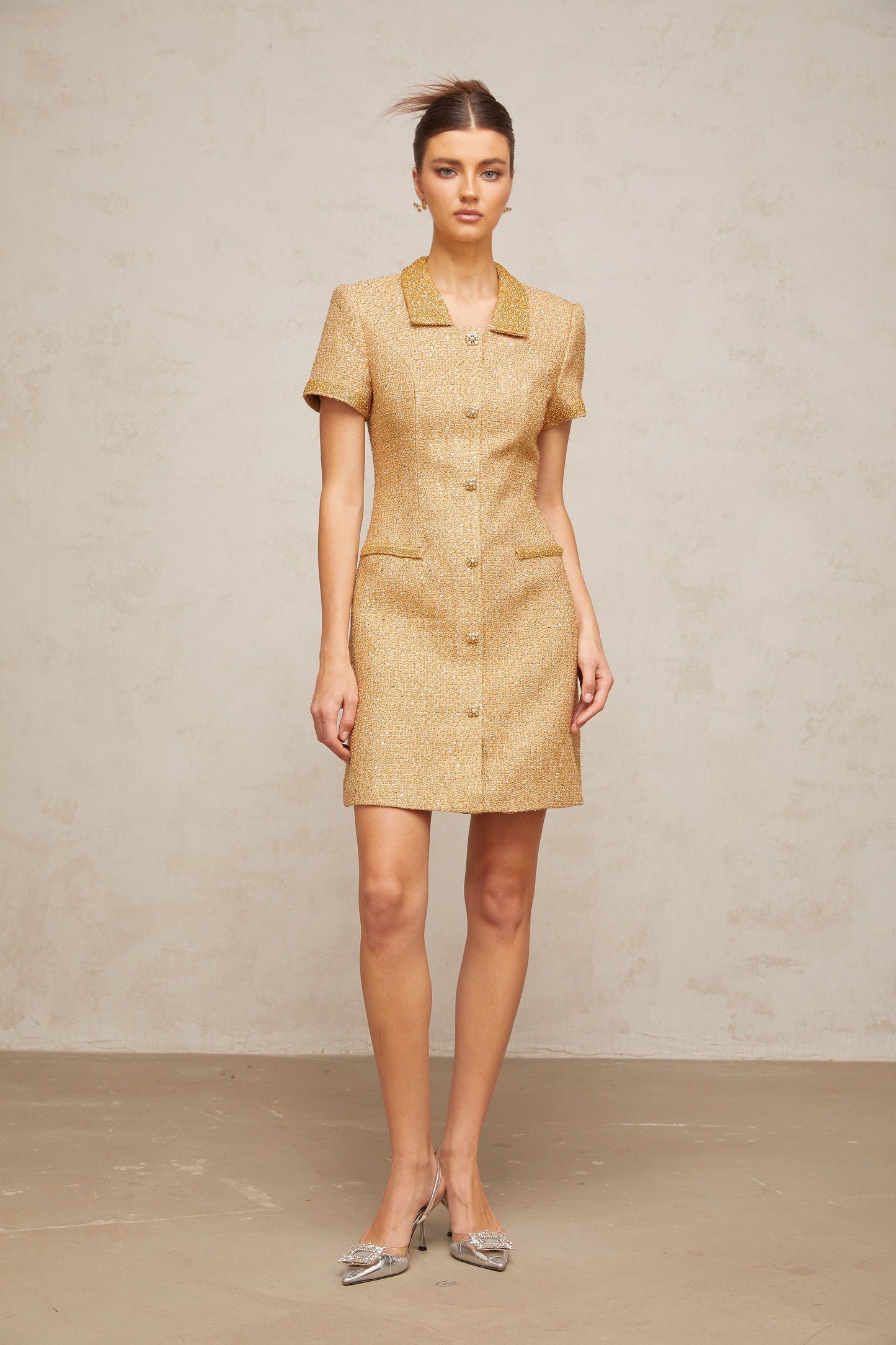 Mélodie gold sequined tweed mini dress