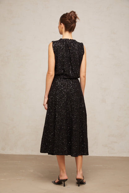 Ulrique black sequined knit vest & skirt matching set