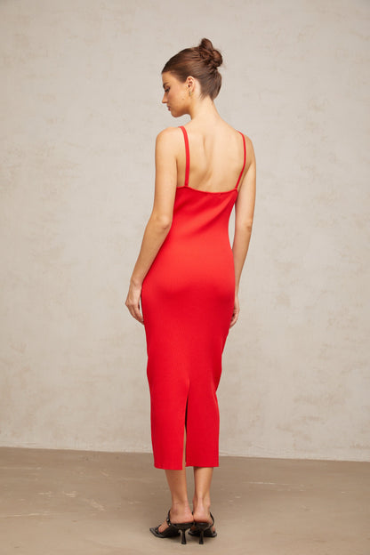 Prunelle red pin-detail knitted midi dress