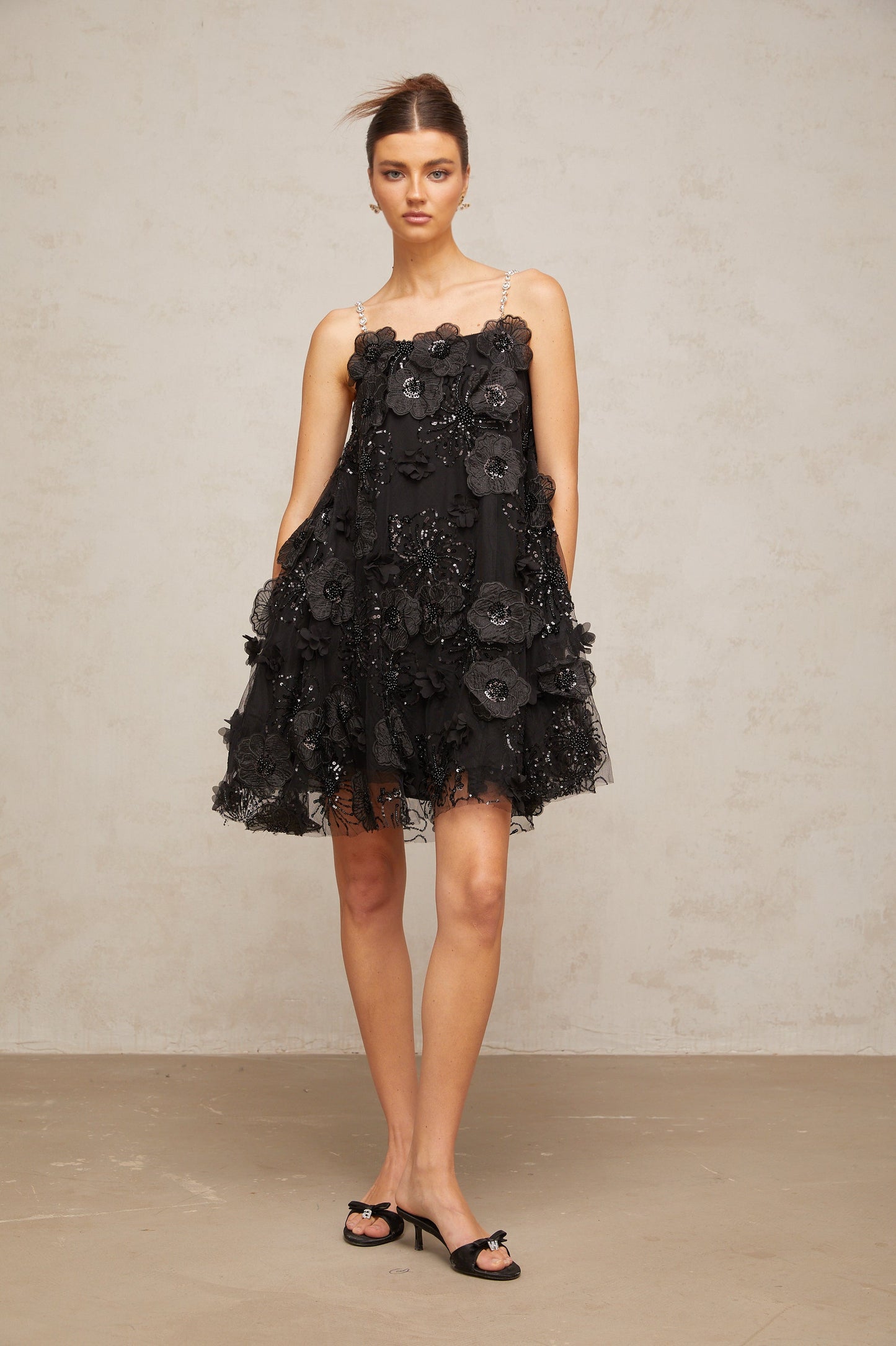 Suzette crystal-embellished floral mini dress in Black
