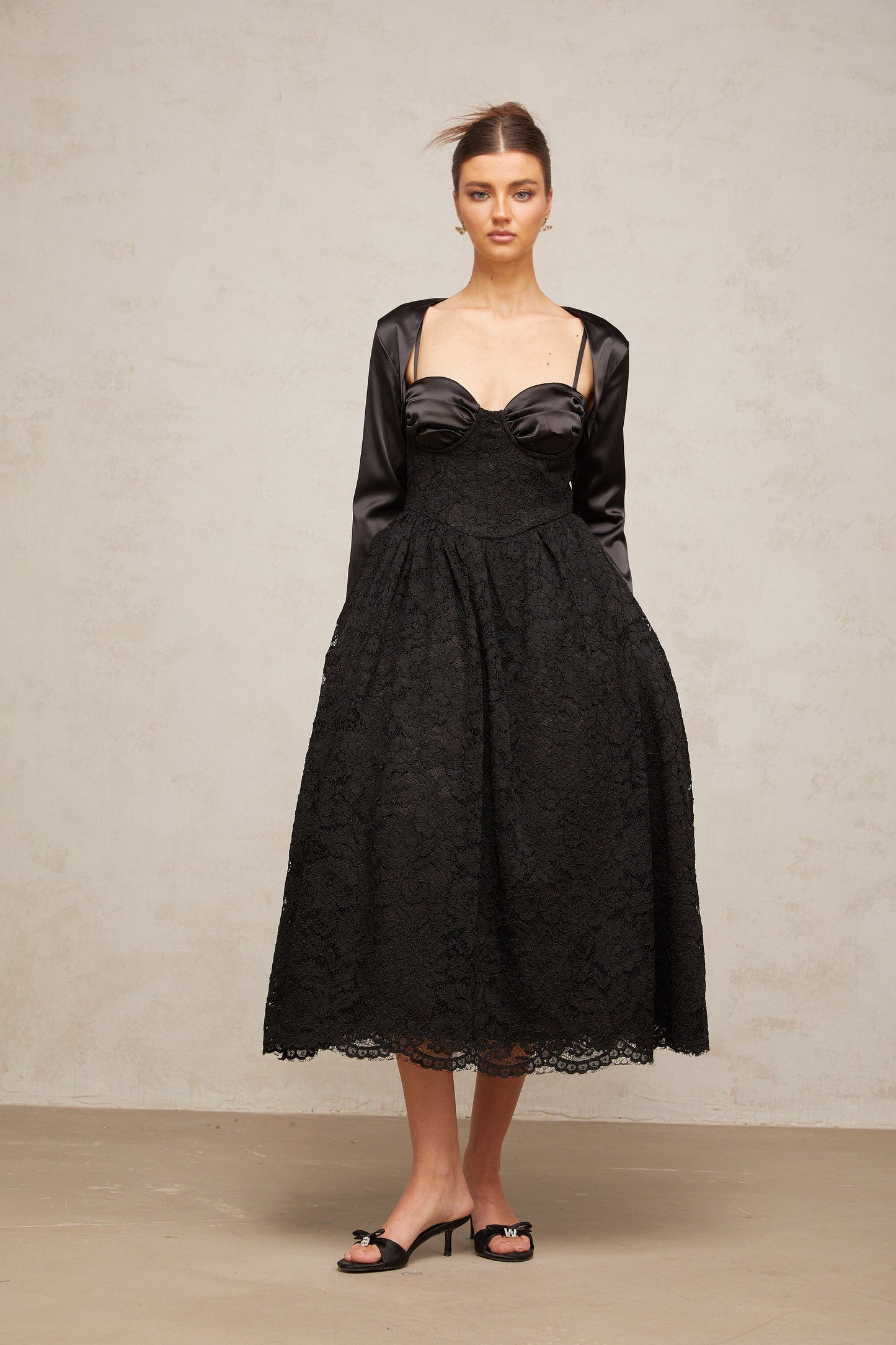 Sidonie black floral-lace top & dress matching set
