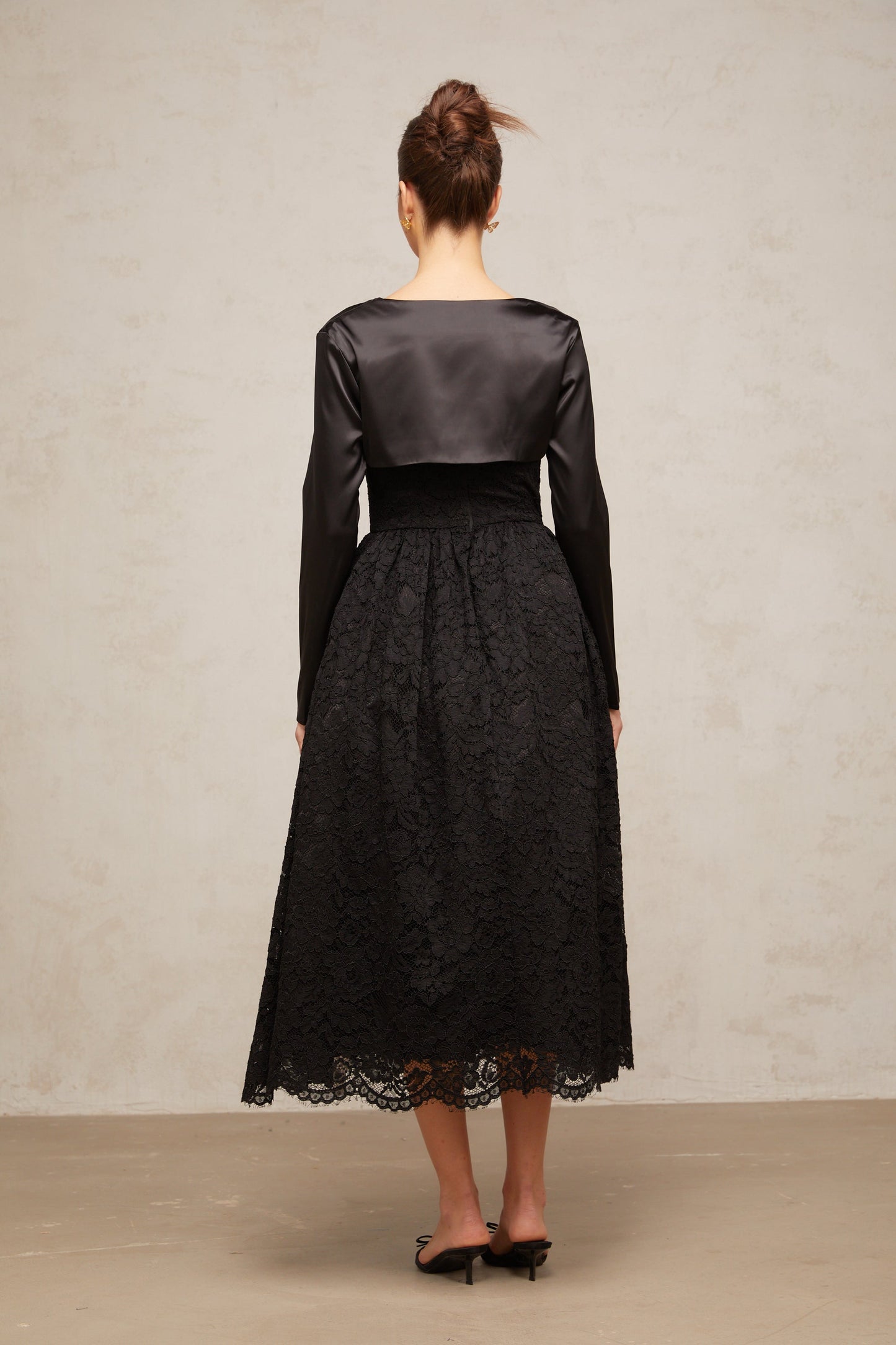 Sidonie black floral-lace top & dress matching set