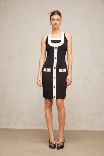 Sabine color-blocked halterneck knit mini dress