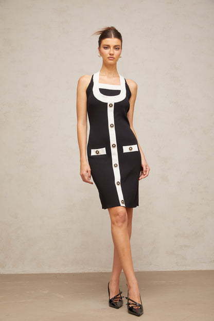 Sabine color-blocked halterneck knit mini dress
