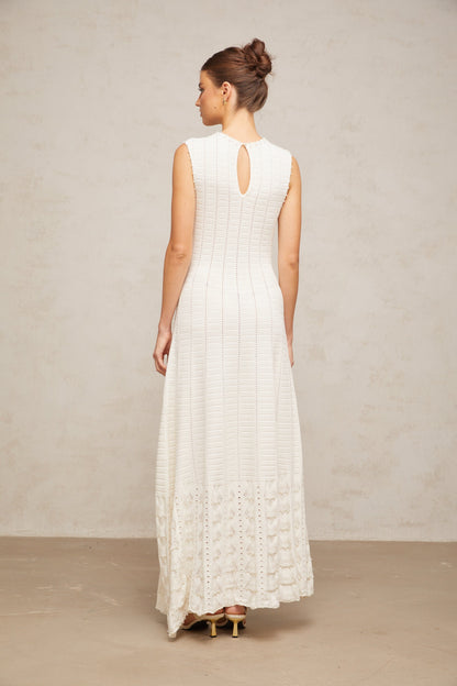 Urbaine white faux-pearl pointelle-knit maxi dress