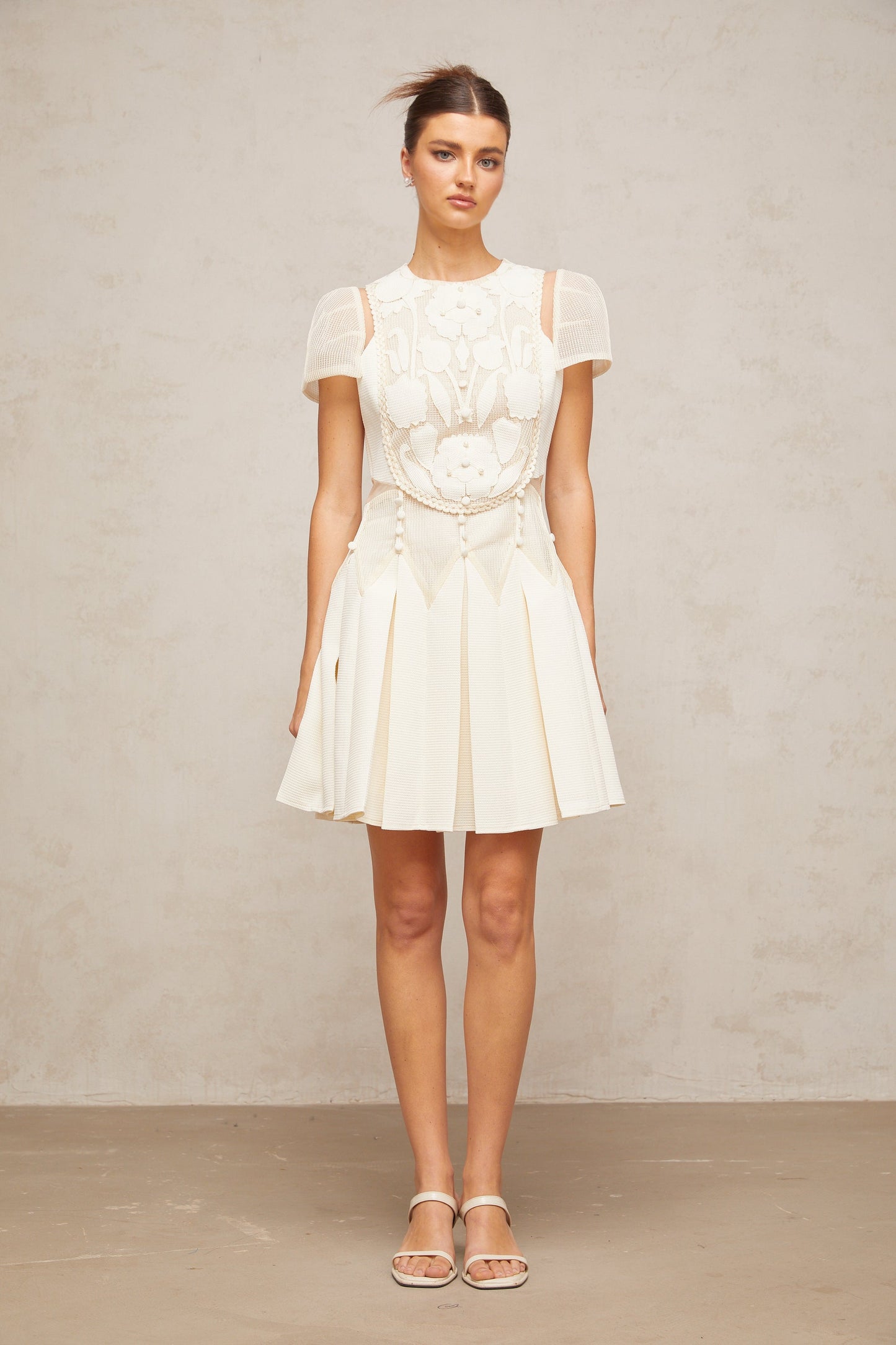 Maelle white flower-embroidery mini dress