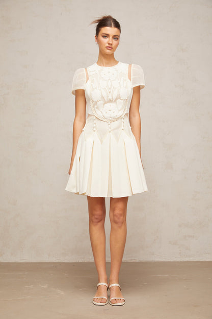 Maelle white flower-embroidery mini dress