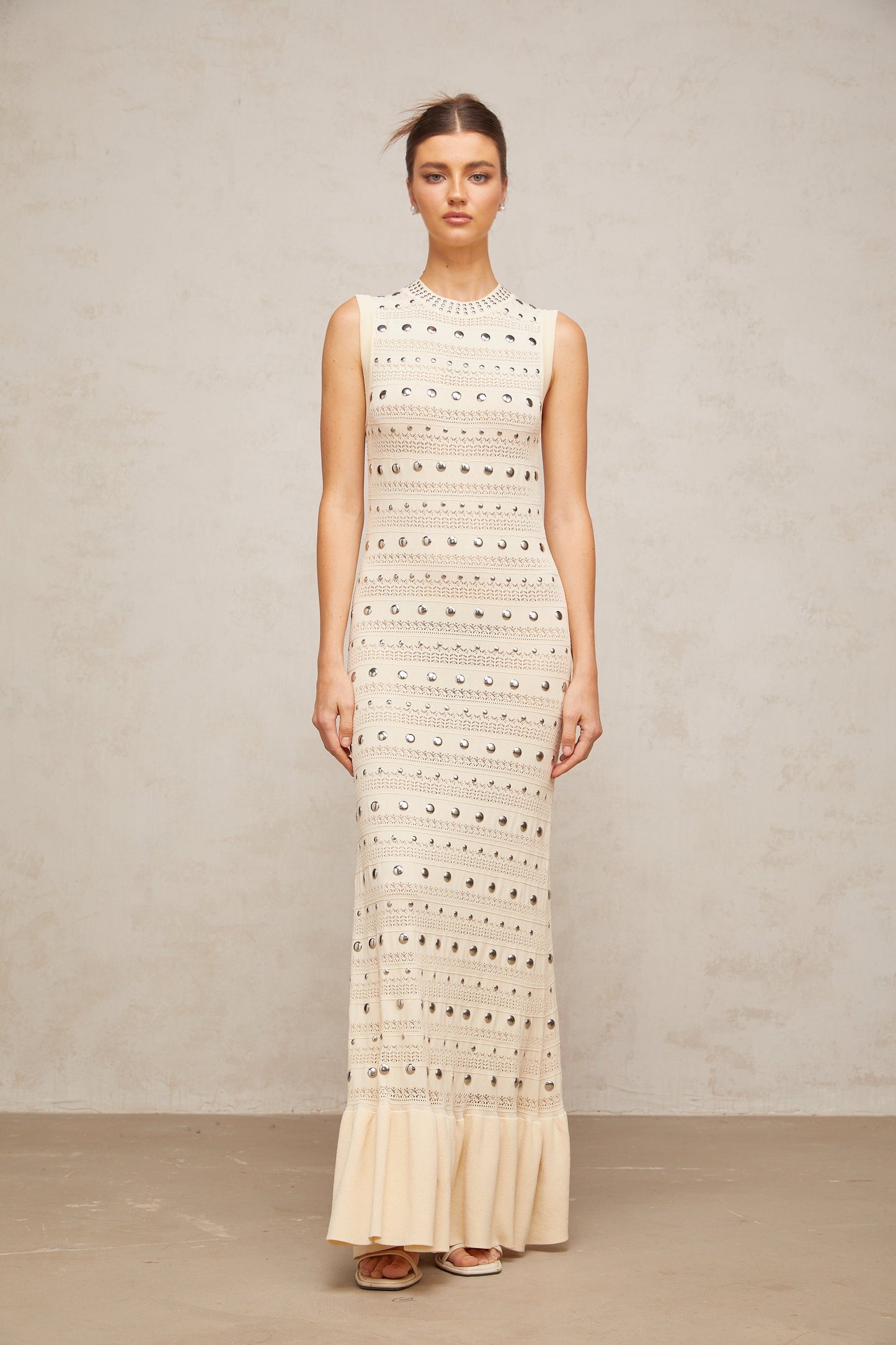 Chloé studded crochet-knit maxi dress in Neutrals