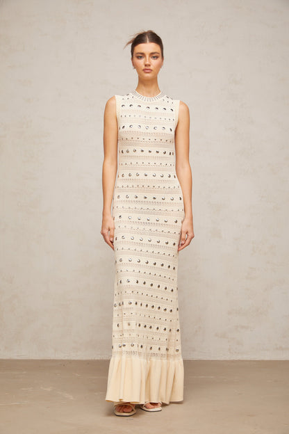 Chloé studded crochet-knit maxi dress in Neutrals