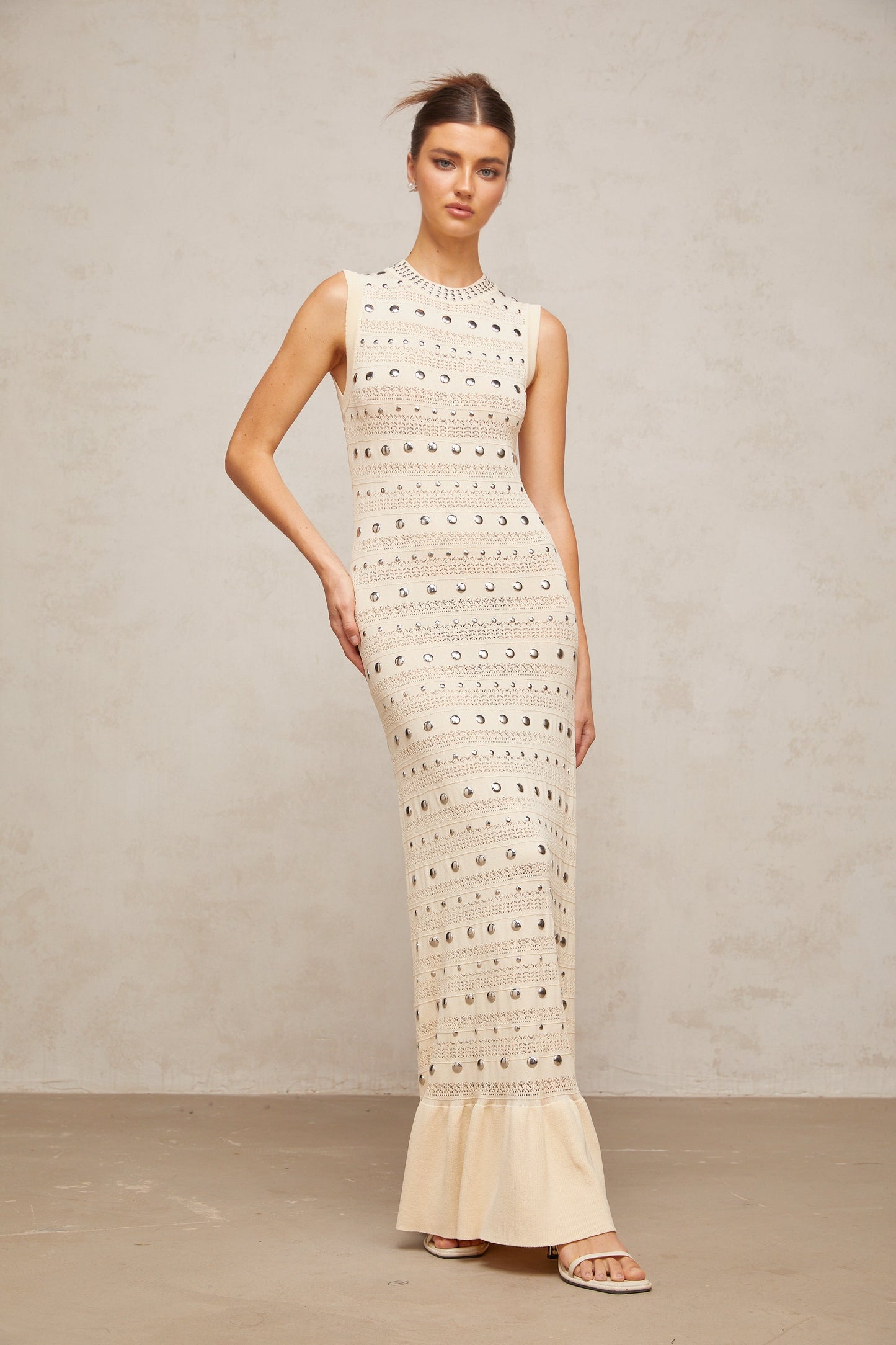 Chloé studded crochet-knit maxi dress in Neutrals