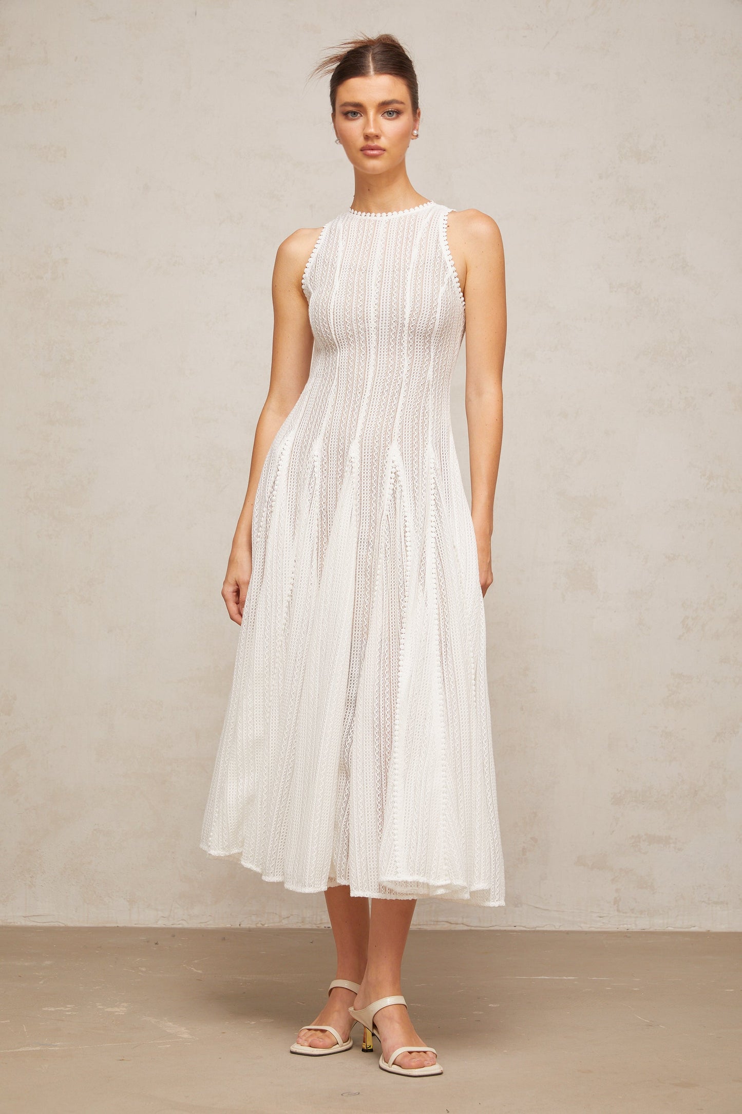 Hélène white pointelle puff midi dress