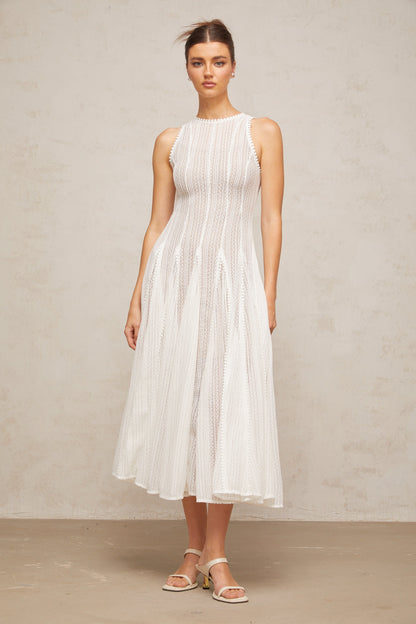 Hélène white pointelle puff midi dress