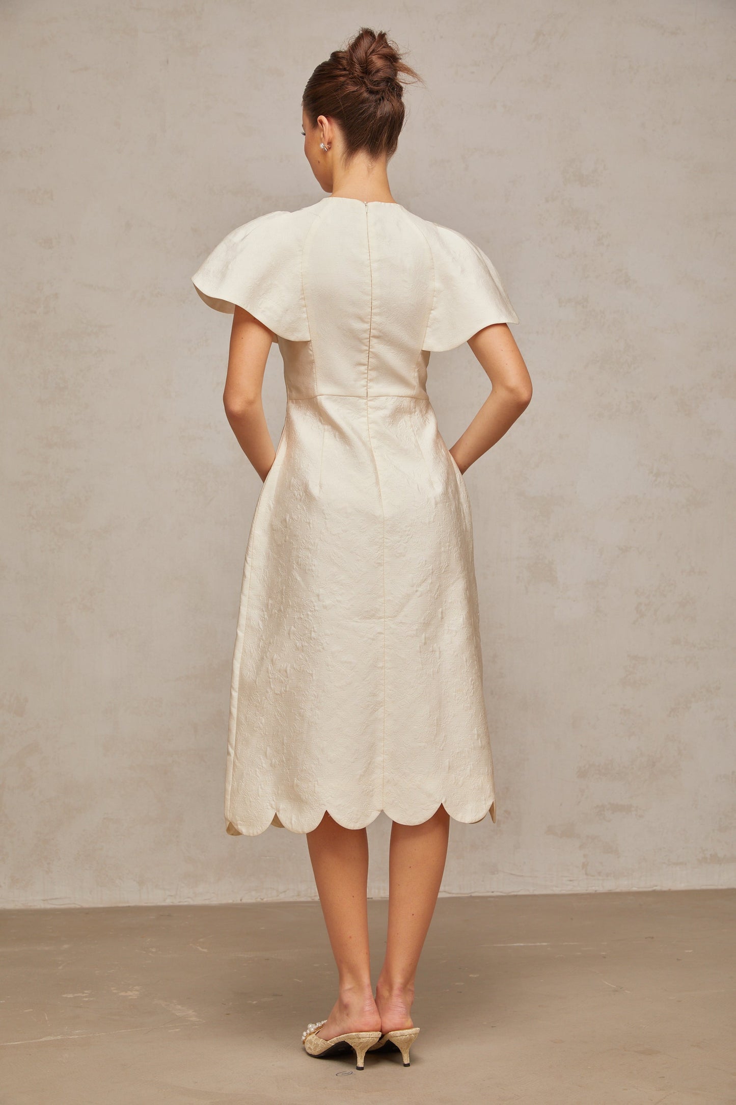 Ségolène white flower jacquard midi dress