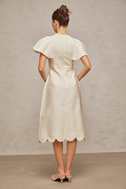 Ségolène white flower jacquard midi dress