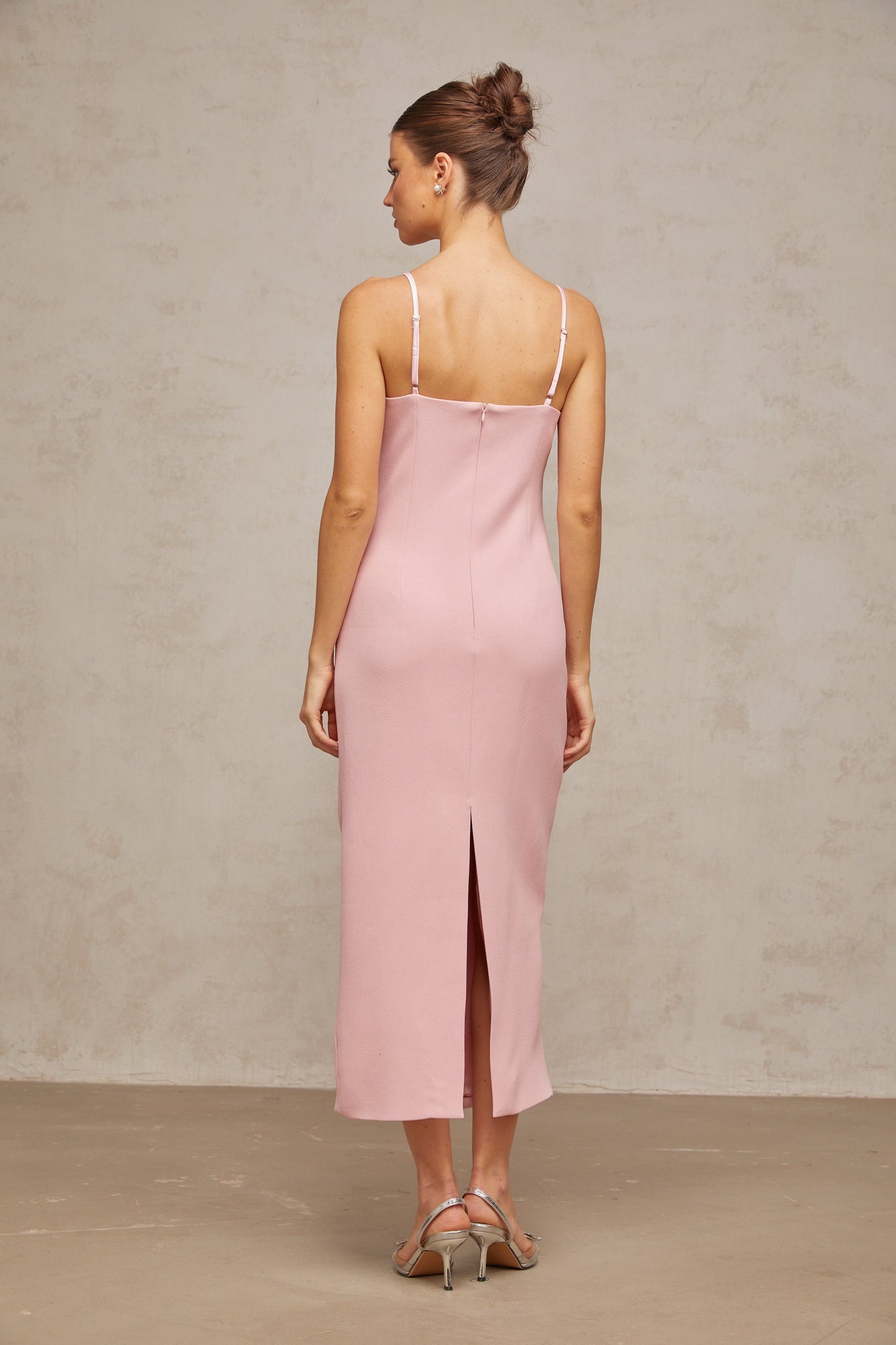 Joséphine pink crystal-embellished corset midi dress