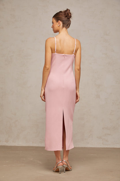 Joséphine pink crystal-embellished corset midi dress