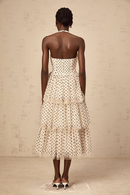 Philae ivory polka-dot tiered midi dress