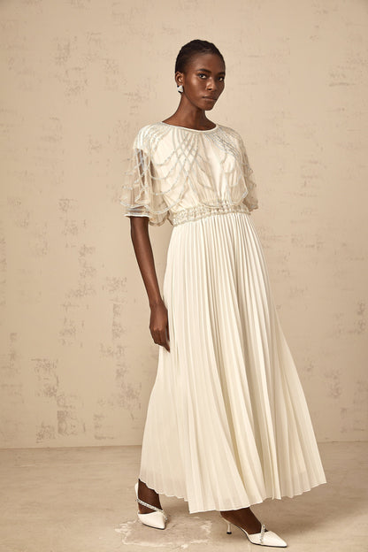 Xénia white crystal-embellished pleated maxi dress