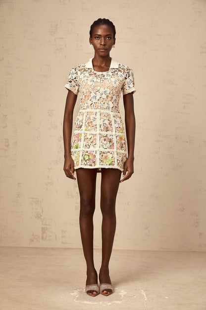 Françoise flower-embroidery mini dress