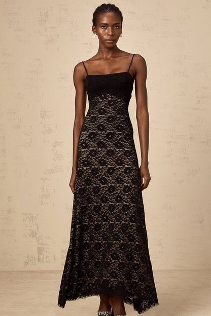 Zélie black open-back floral-lace maxi dress